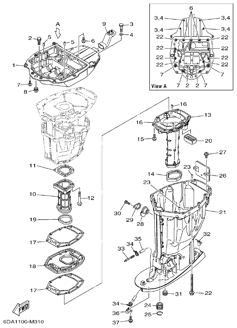Yamaha F200FET, FL200FET UPPER CASING parts diagram